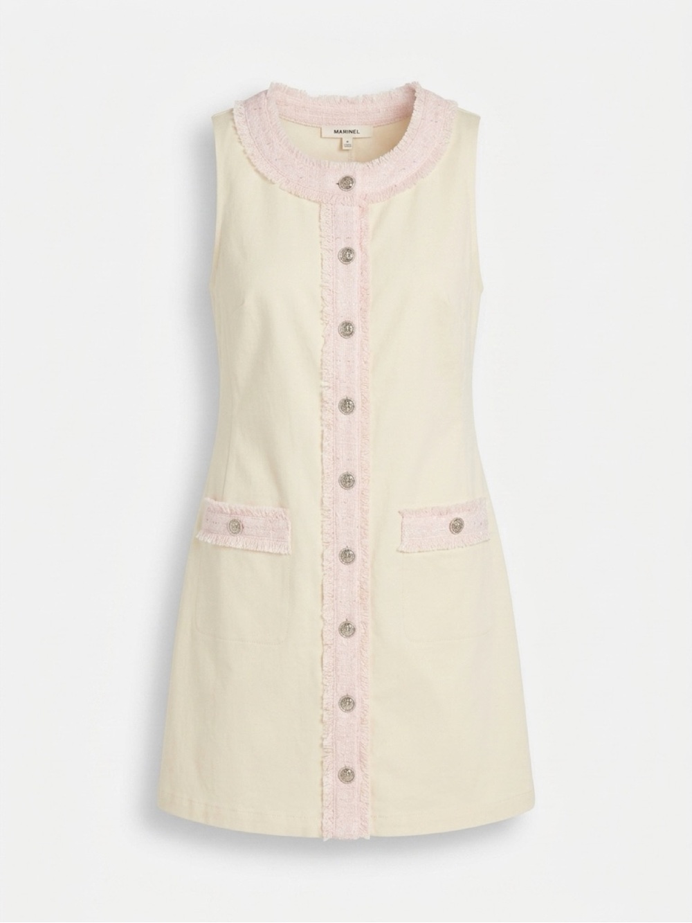 Cream Mini Dress with Pink Fringe Trim